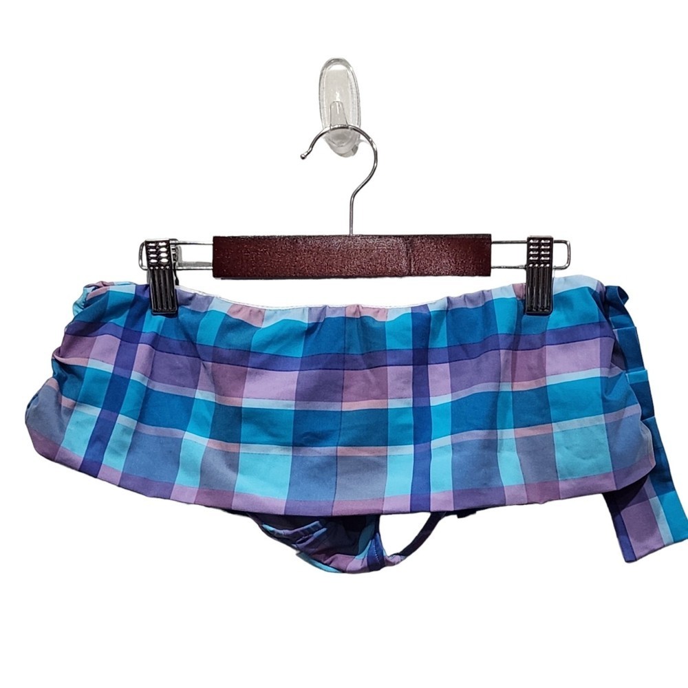 NEW! Salinas Brazillian Frosty Blue Plaid Skirted Bikini Swim Bottom, XS